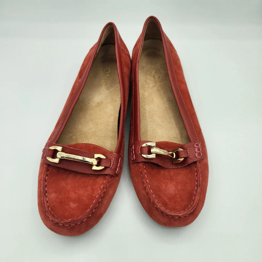 Vionic Kenya‎ Brick Red Suede Horsebit Leather Loafers Women's US 8W